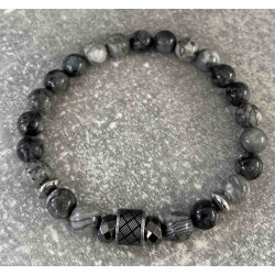 Bracelet en jaspe gris et Larvikite