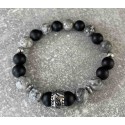 Bracelet en jaspe gris et onyx mat