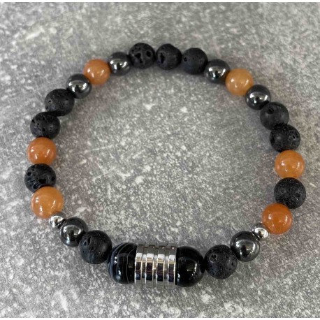 Bracelet en aventurine rouge et en pierre de lave