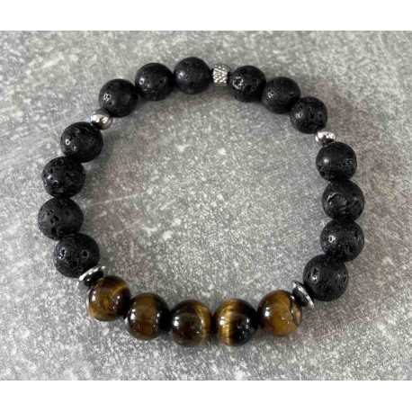 Bracelet en oeil de tigre et pierre de lave