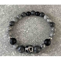 Bracelet en jaspe gris et larvikite