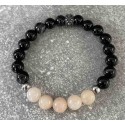 Bracelet en aventurine rose et en onyx noir