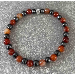 Bracelet en agate rouge orangé et en hématite