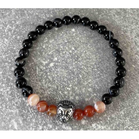 Bracelet en onyx noir et agate rouge orangé