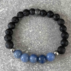 Bracelet en pierre de lave et aventurine bleue