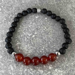 Bracelet en pierre de lave et calcédoine rouge