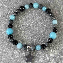 Bracelet en onyx noir et amazonite