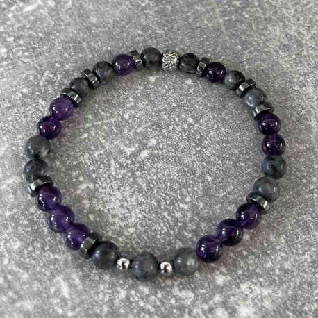 Bracelet en améthyste et larvikite