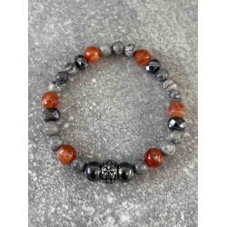 Bracelet en jaspe gris et agate rouge feu