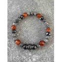 Bracelet en jaspe gris et agate rouge feu