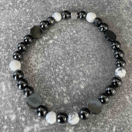 Bracelet en Howlite et hématite