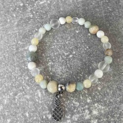 Bracelet en amazonite et quartz blanc