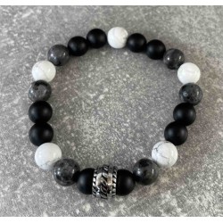 Bracelet Onyx mat et Larvikite