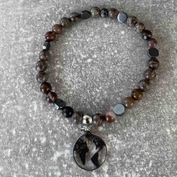 Bracelet en Obsidienne et bois pétrifié