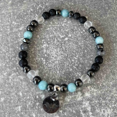 Bracelet en amazonite,quartz blanc et pierre de lave