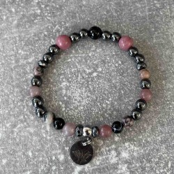 Bracelet en rhodonite, lépidolite et onyx noir