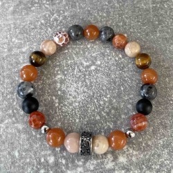 Bracelet en agate rouge feu, oeil de tigre et pierre de lune