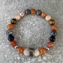 Bracelet en agate rouge feu, oeil de tigre et pierre de lune
