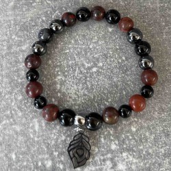 Bracelet en jaspe rouge, onyx noir et hématite