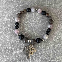 Bracelet en obsidienne, jaspe violet et onyx mat
