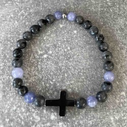 Bracelet en jaspe violet et larvikite
