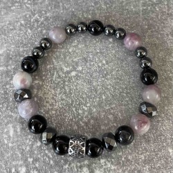 Bracelet en onyx noir,jaspe violet et hématite