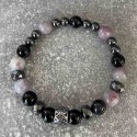 Bracelet en onyx noir,jaspe violet et hématite