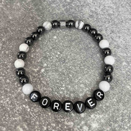 Bracelet en Howlite,jade blanc et hématite