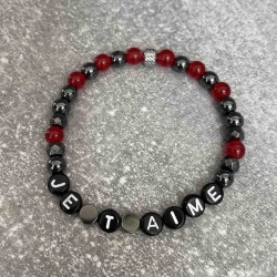 Bracelet en calcédoine rouge et hématite