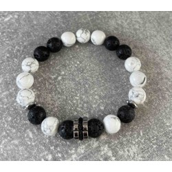 Bracelet en Howlite et pierre de lave