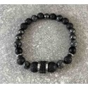 Bracelet en Larvikite, pierre de lave et hématite