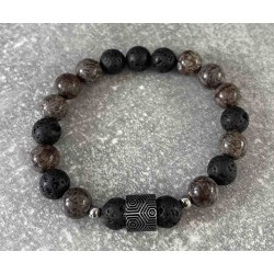 Bracelet en Obsidienne et pierre de lave