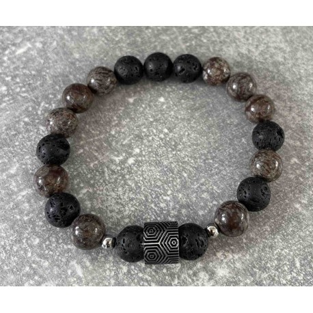 Bracelet en Obsidienne et pierre de lave