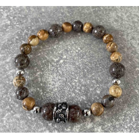 Bracelet en Obsidienne et jaspe