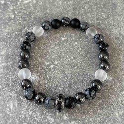 Bracelet en hématite, quartz blanc et obsidienne