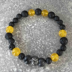 Bracelet en Pierre de lave, calcédoine et larvikite