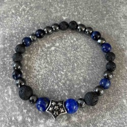 Bracelet en hématite, pierre de lave et lapis lazuli
