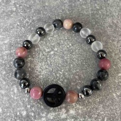 Bracelet en hématite, quartz blanc et rhodonite