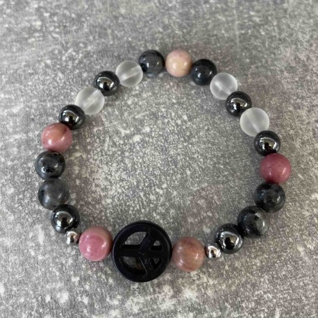 Bracelet en hématite, quartz blanc et rhodonite