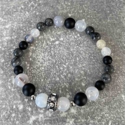 Bracelet en Sardonyx, larvikite et onyx