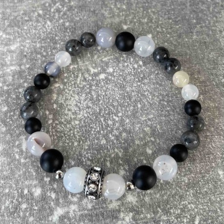 Bracelet en Sardonyx, larvikite et onyx