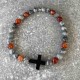 Bracelet en agate rouge, jaspe gris et hématite