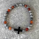 Bracelet en agate rouge, jaspe gris et hématite