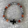 Bracelet en agate rouge, jaspe gris et hématite
