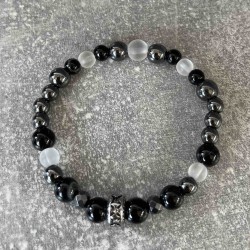 Bracelet en Hématite, onyx noir et quartz blanc